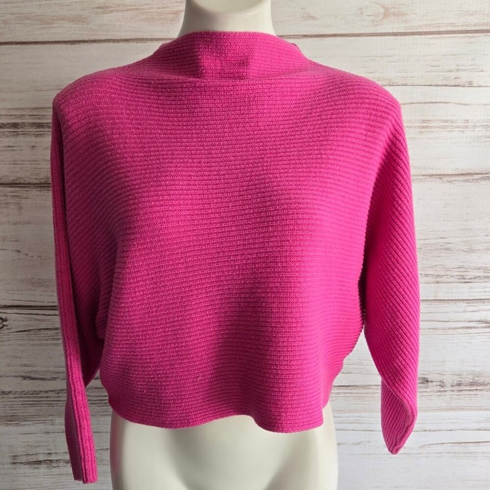 Leith Pink Ribbed Crop Top Mock Neck Sweater sz M